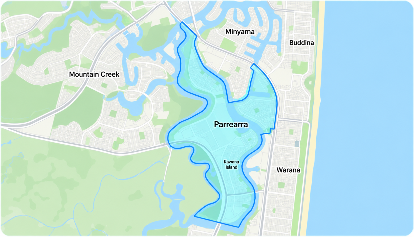 Map showing Clarity Pool Services service area in Parrearra and Kawana Island on the Sunshine Coast