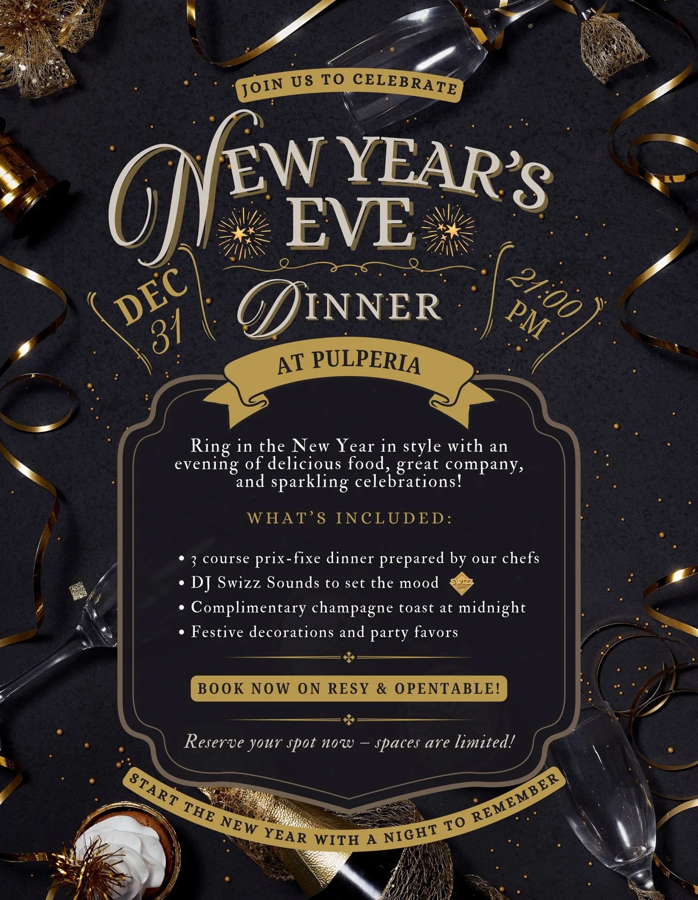 Step into the New Year with style and flavor✨

Pulperia invites you to an unforgettable New Year&rsquo;s Eve dinner filled with delicious food, great company, live music, and sparkling celebrations!

🎉 New Year&rsquo;s Eve Dinner &mdash; December 31