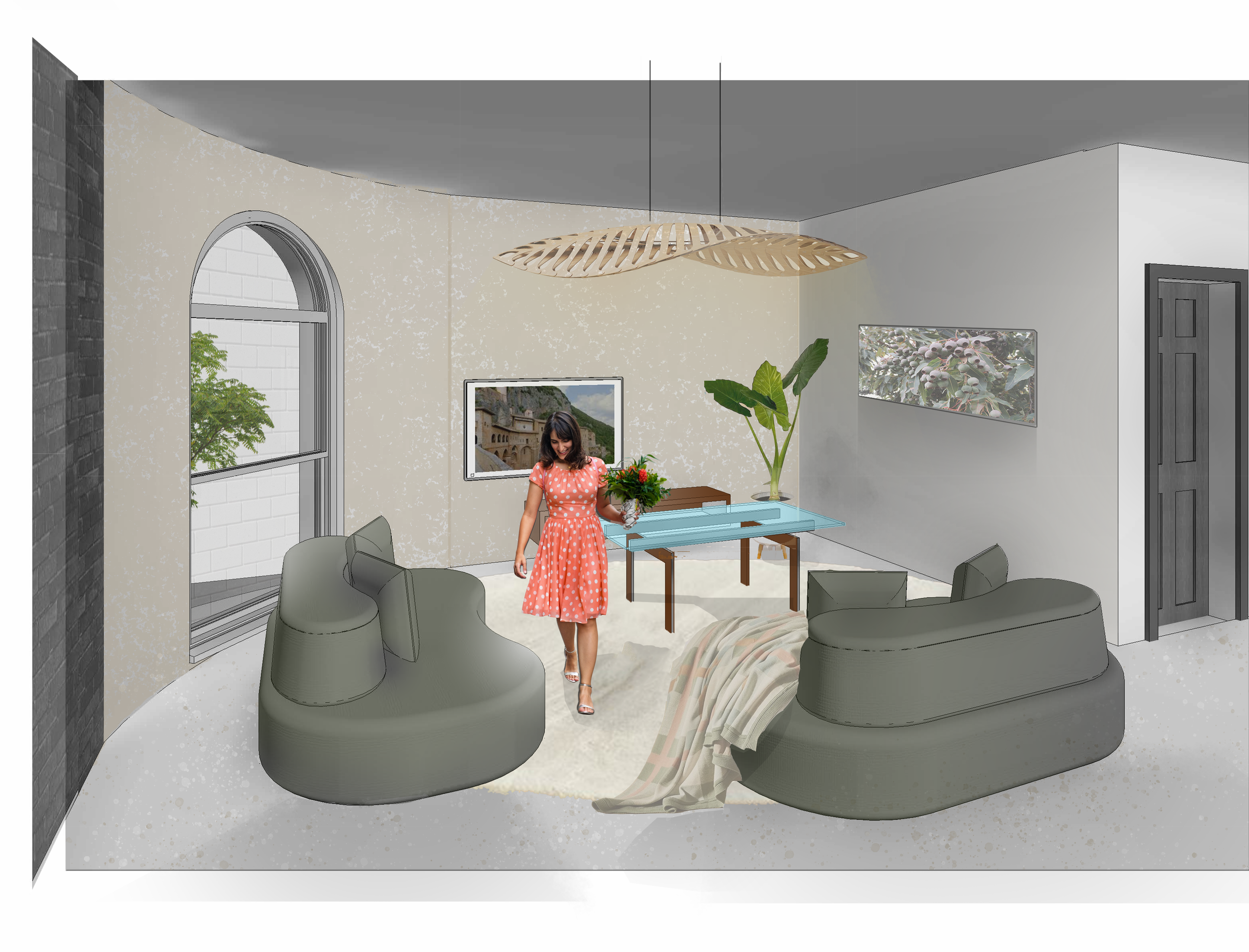 Interior Collage Perspective Unit Two Living Room Design