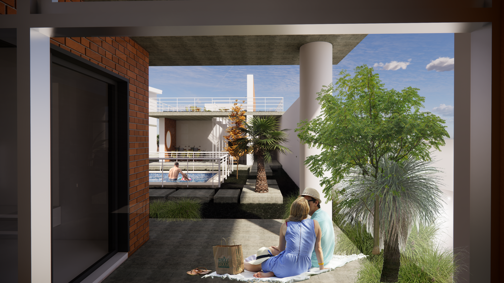 Exterior Perspective Unit One Private Patio