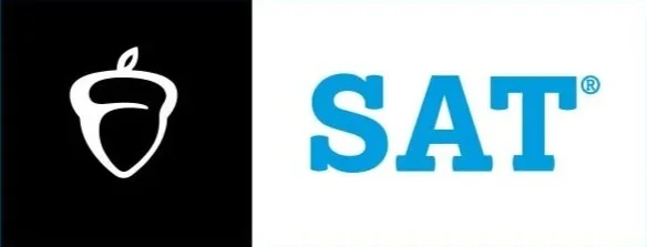 The image shows the logo of an app or service featuring a black background with a white acorn icon, and the word 'SAT' in bold blue letters.