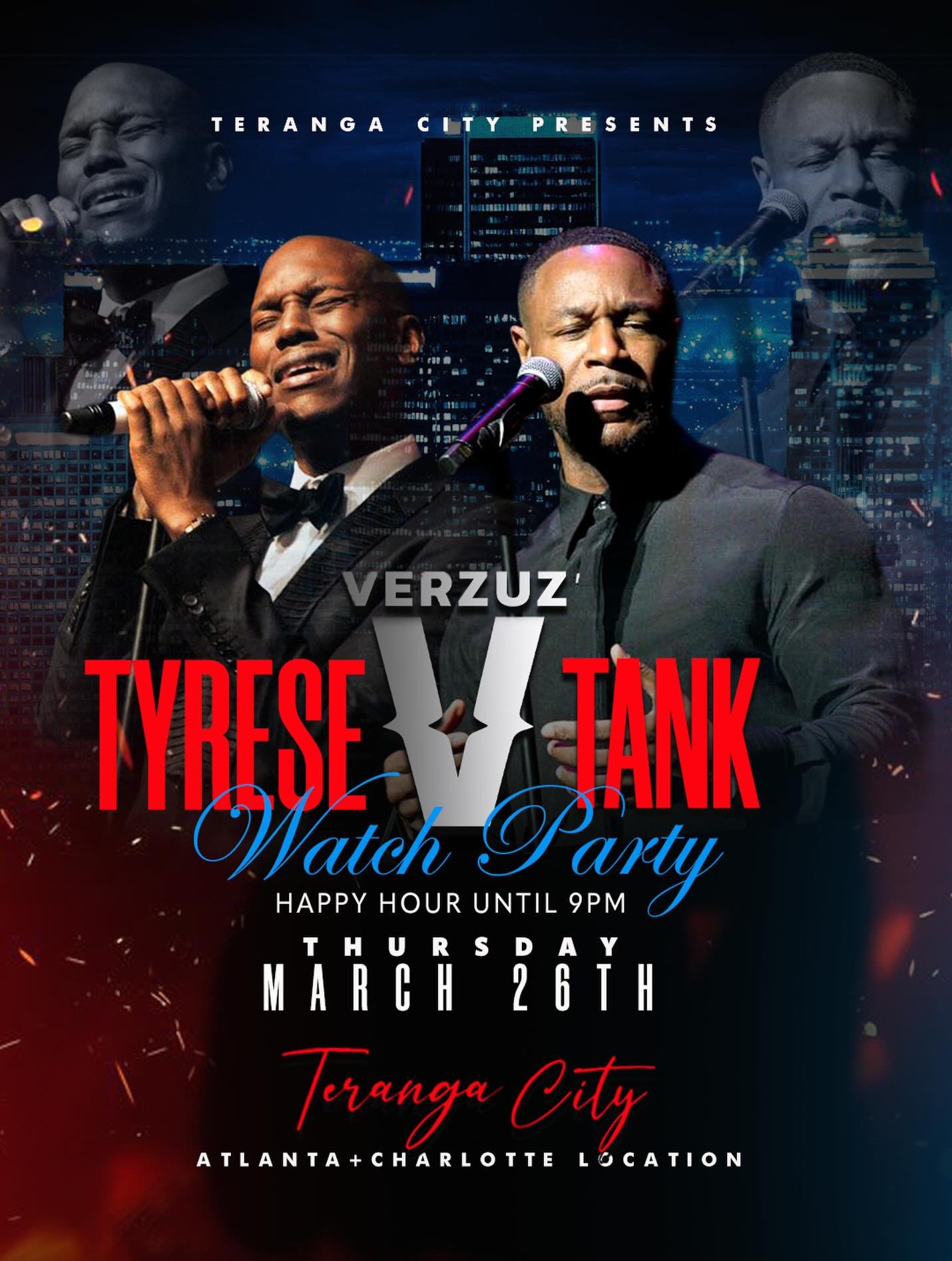 RnB Thursday but make it the hottest Tank Vs Tyrese Watch Party in Atlanta 🎶✨ @teranga.atl Come sing along with us tonight!

Enjoy $5 glass of wine and $35 bottomless wine while vibing to RnB music every Thursday 

Our daily weekday happy hour speci