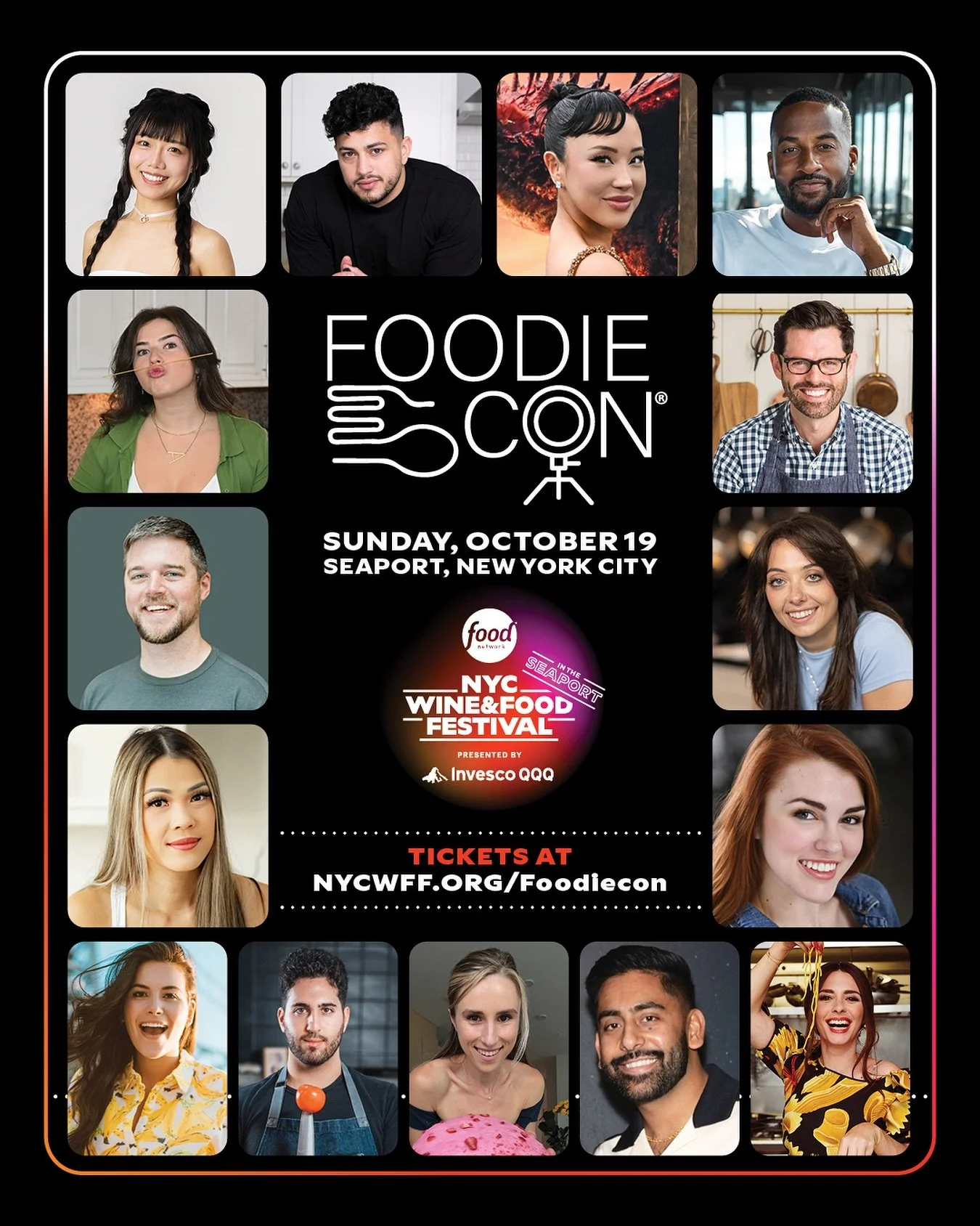 We are gearing up for @foodiecon at the Food Network New York City Wine &amp; Food Festival presented by Invesco QQQ (@nycwff ) on Sunday, October 19!  Foodies, panels, exclusive bites and fun challenges. 🥂 

All in support of @beardfoundation and @