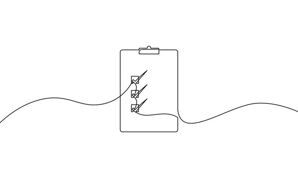 Illustration of a clipboard with a checklist and checkmarks, connected by lines to a wavy horizontal line.