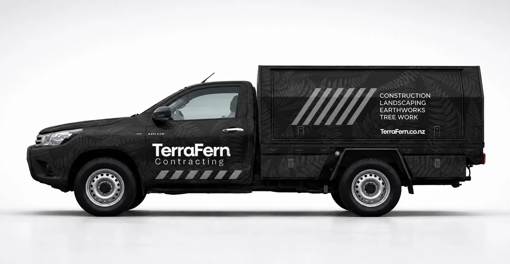 TerraFern Contracting work truck branded for construction, landscaping, earthworks and tree work in Waikato
