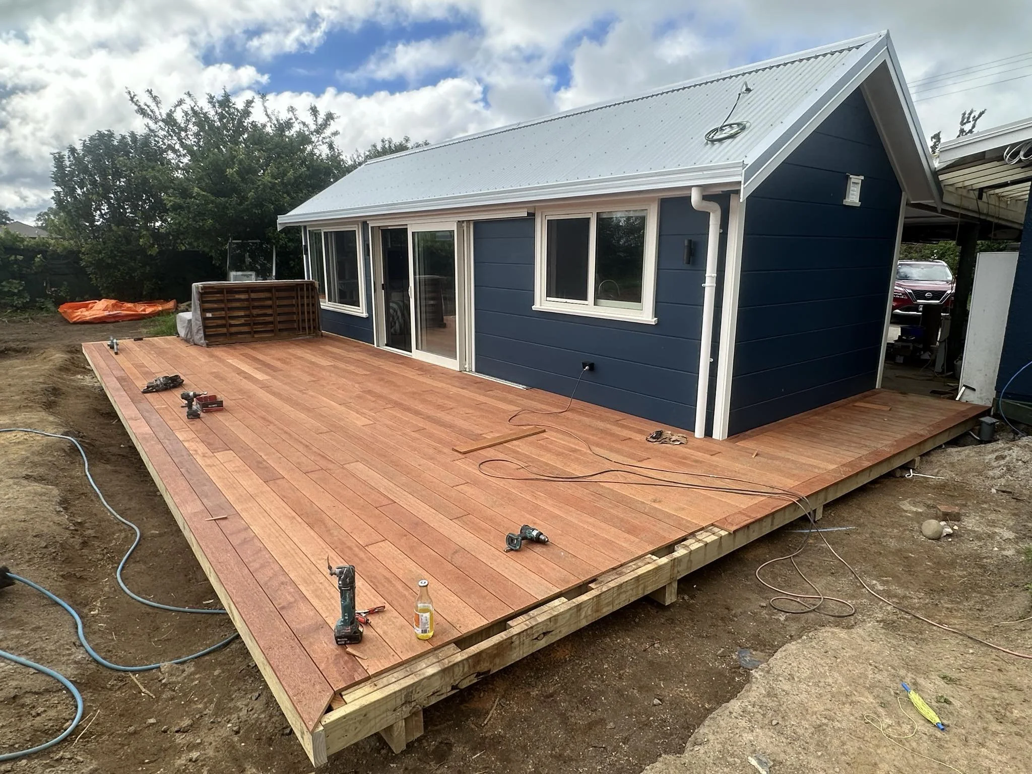 Residential deck construction in progress at a Waikato home