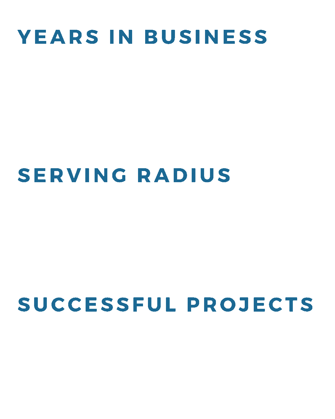 Blue cover page with light blue text that reads 'Years in Business Serving Radius Successful Projects'.