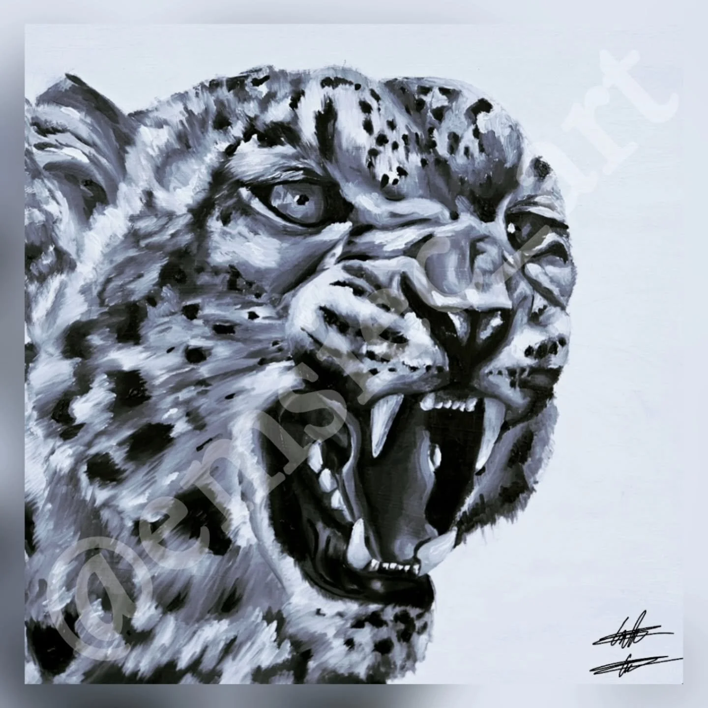 🐆🤍Snow Leopard🤍🐾
.
Swipe to see progress pics
.
This is my second finished Oil Painting! I never touched oil paint until September 2025, and it was hard at first. I hated every second and didn't like it. I kept going with it sense it was for a co