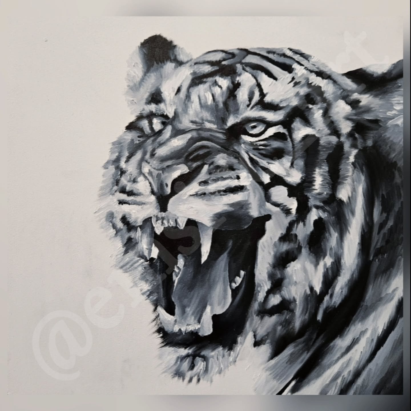 🖤🤍Tiger🐅🐯
.
Part 2. Snarling Animals
This painting goes along with my Snow Leopard from a few months ago. Im so excited with how this turned out and hope to do more! Possibly in color next time too 🤷&zwj;♀️
.
Materials:
12 x 12 inches Ply wood
O
