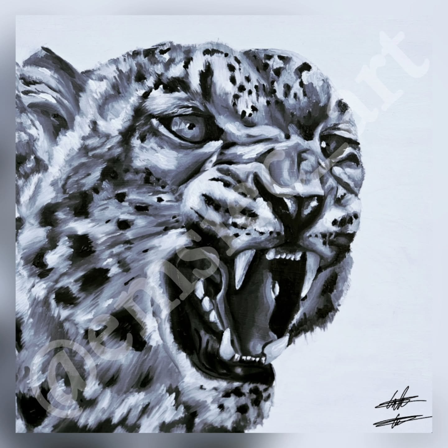 🐆🤍Snow Leopard🤍🐾
.
Swipe to see progress pics
.
This is my second finished Oil Painting! I never touched oil paint until September 2025, and it was hard at first. I hated every second and didn't like it. I kept going with it sense it was for a co
