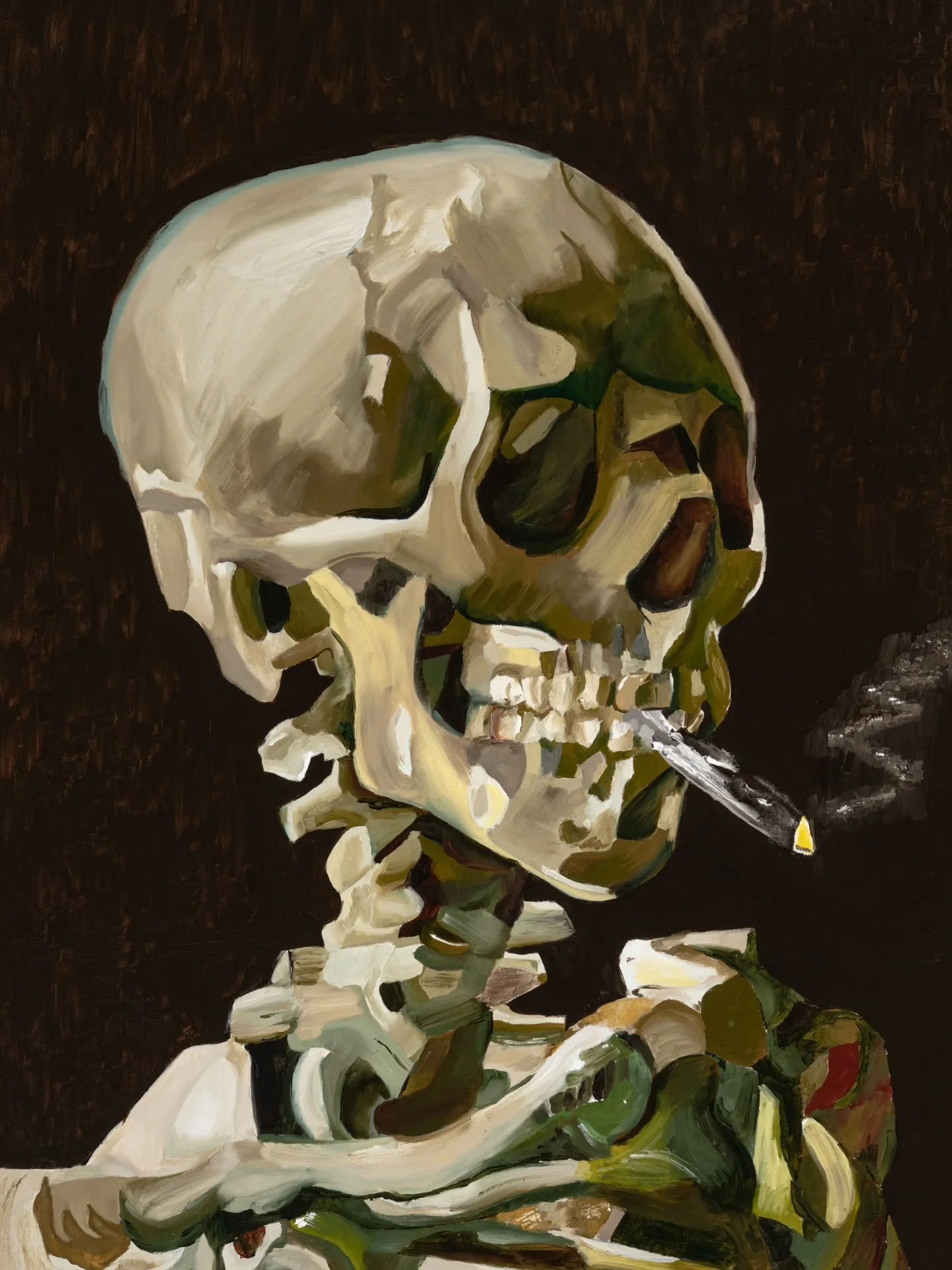 RECREATION- NOT MY ORIGINAL DESIGN
💀🦴Head of a Skeleton with a Burning Cigarette
- Vincent Van Gogh 🚬💨
.
1st oil painting FINISHED - done by me
.
This was a final for one of my college classes. To recreate a old master copy in oil paint, as close