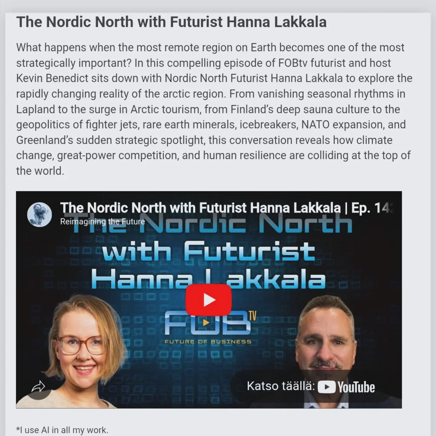 Just before xmas I had a chat with American Futurist Kevin Benedict about the drivers of change shaping the future of the Nordic North.

My perspective is of course especially the North of 🇫🇮🇸🇪🇧🇻, but we touched Greenland too, as it's been in t