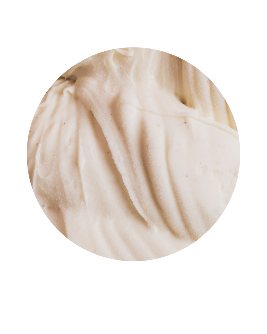 Close-up of a creamy, swirled scoop of vanilla ice cream.