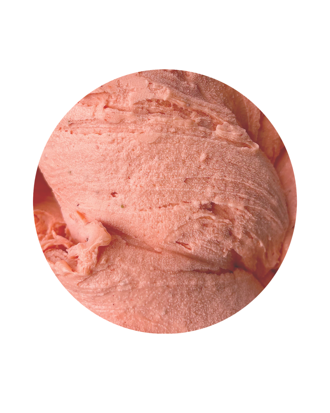 Close-up of a scoop of pink strawberry ice cream.