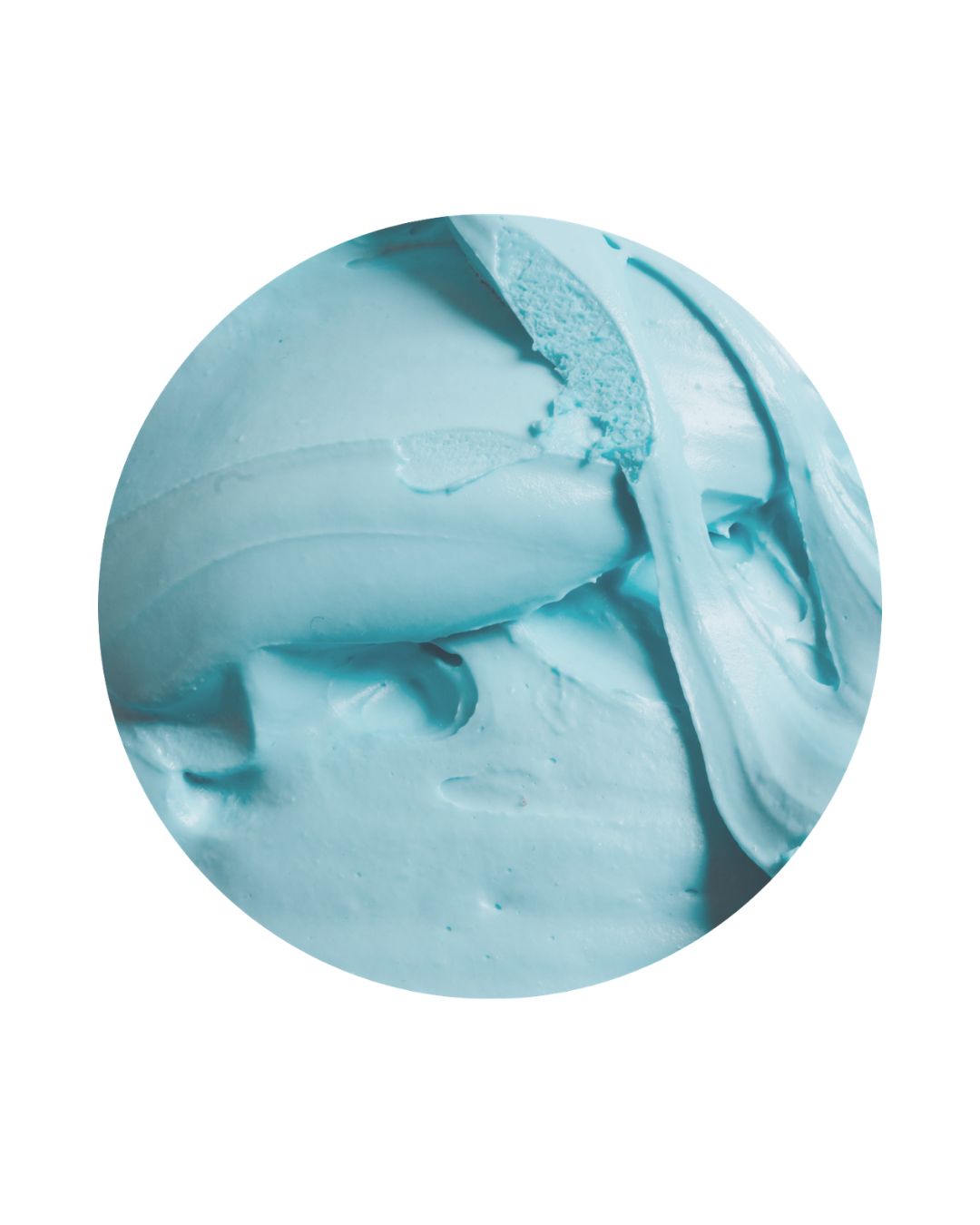 A scoop of light blue ice cream with a smooth texture.
