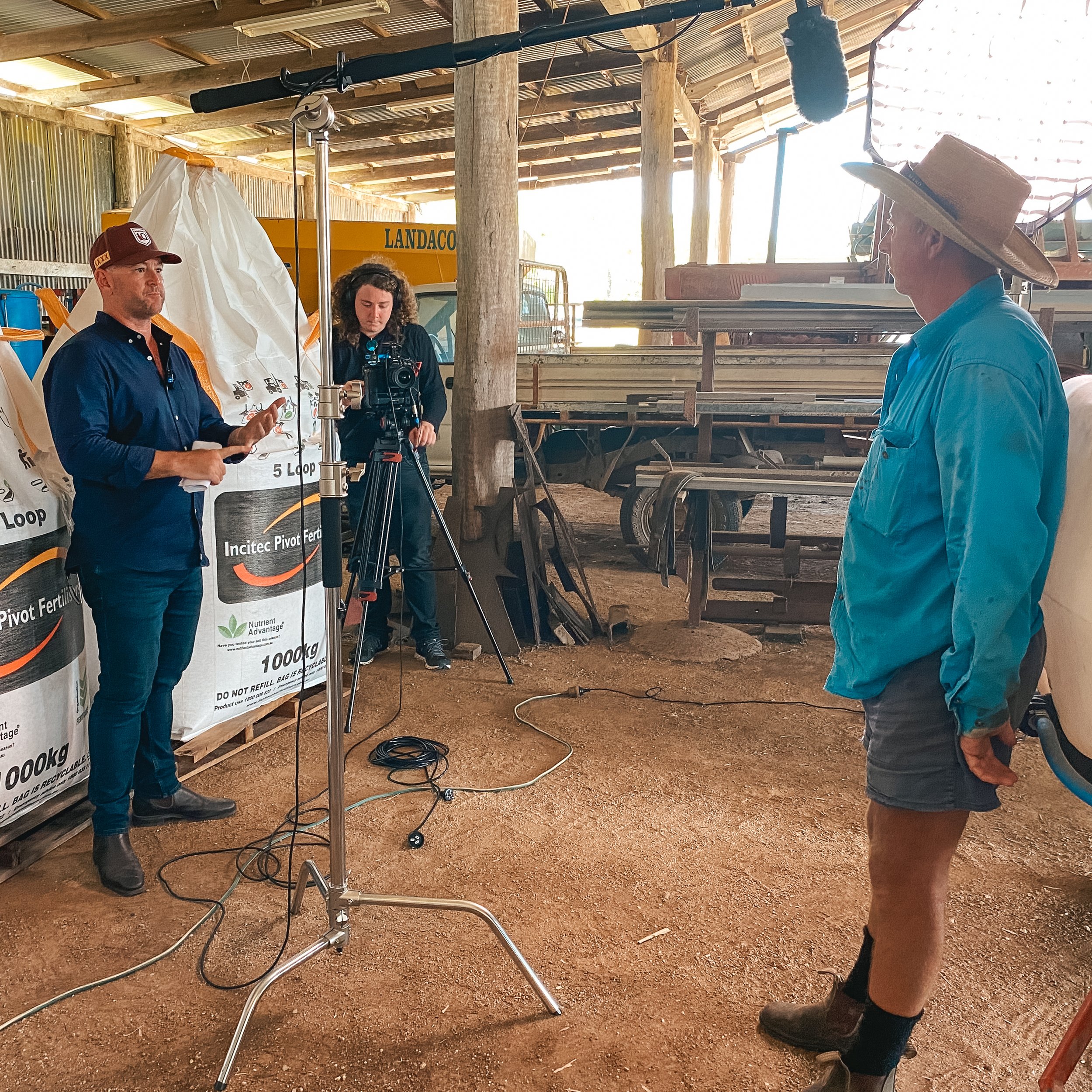 Behind the scenes. Lower Herbert Water Quality Program. Steadicam and wireless shotgun mic setup.