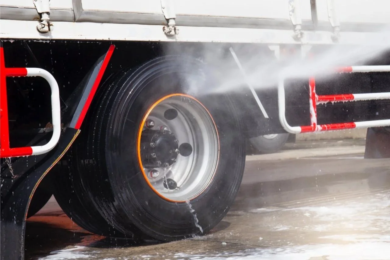 Professional heavy-duty detailing for a semi-truck and RV in Ithaca, NY, featuring full exterior power washing by Results Detailing and Pressure Washing.