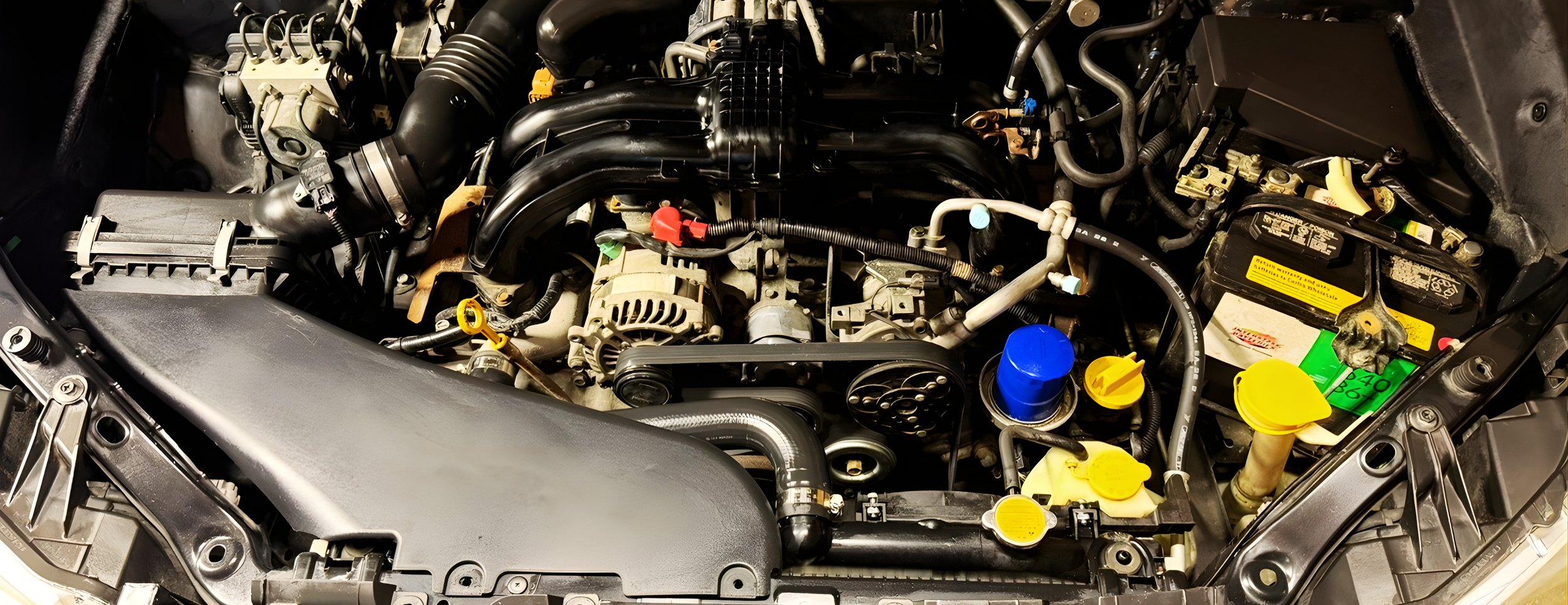 Professional engine bay cleaning and degreasing by Results Detailing in Ithaca, NY, featuring safe steam cleaning and plastic dressing for a factory-fresh look.