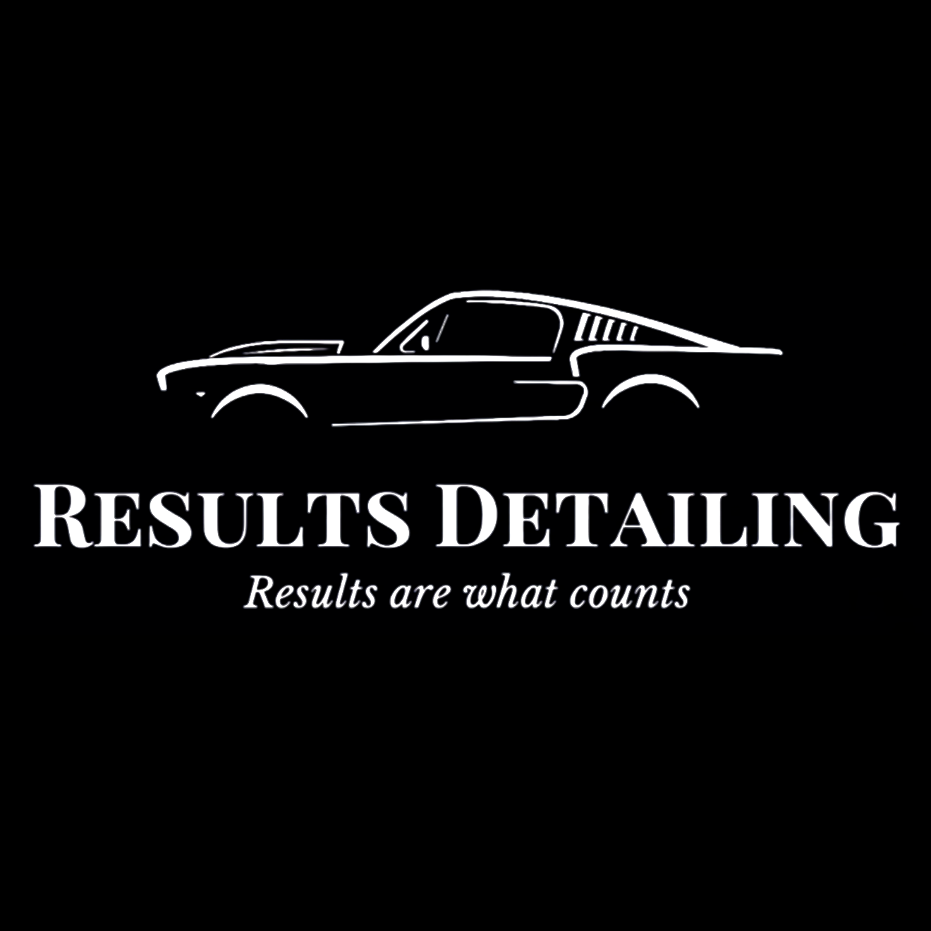 The white-text version of the Results Detailing and Pressure Washing logo, optimized for dark backgrounds, serving Ithaca and Tompkins County, NY