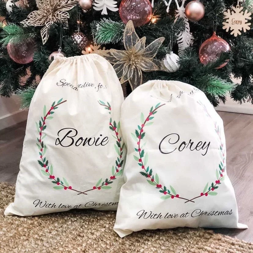 Festive Christmas Wreath Personalised Santa Sack.jpg
