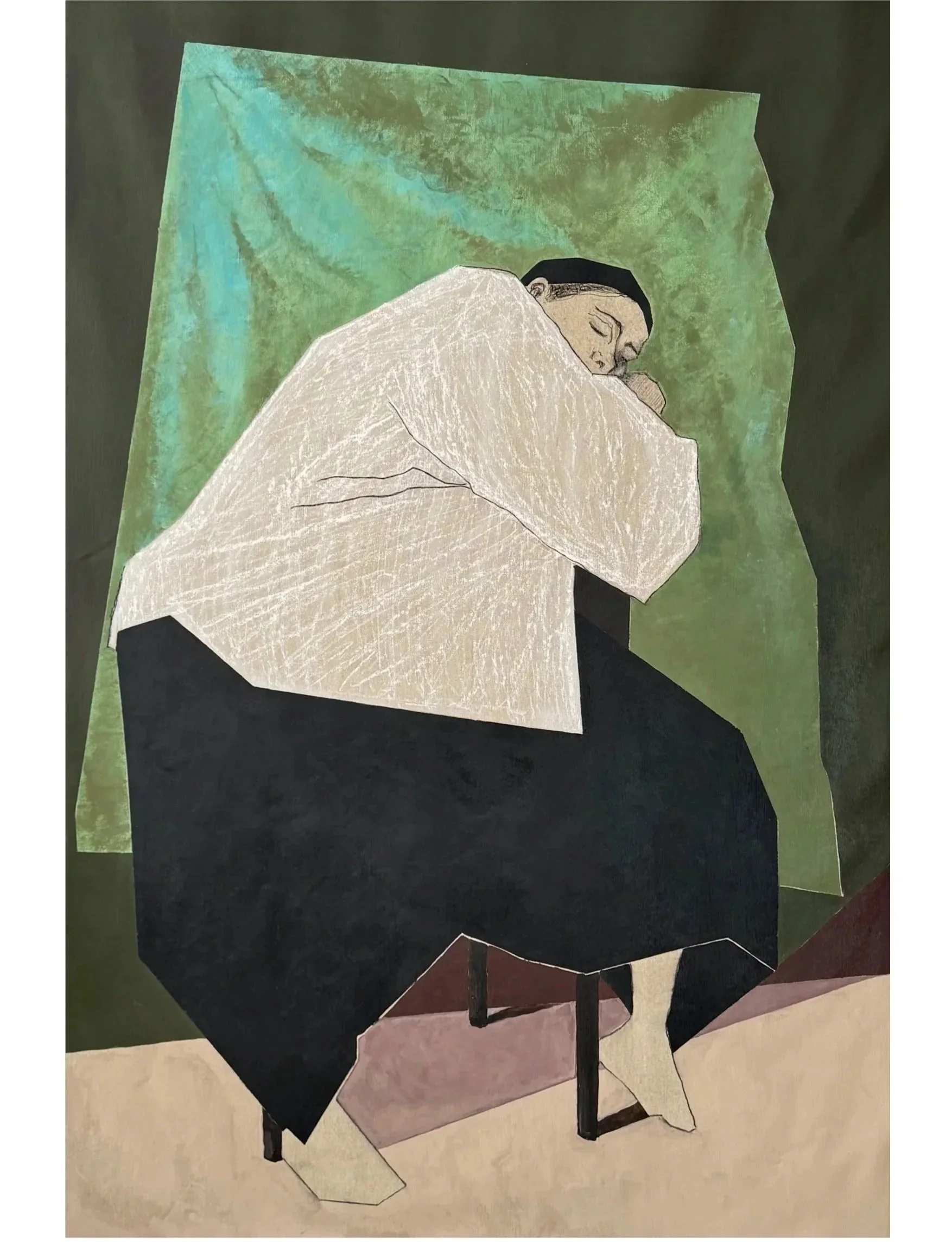 Tired woman painting