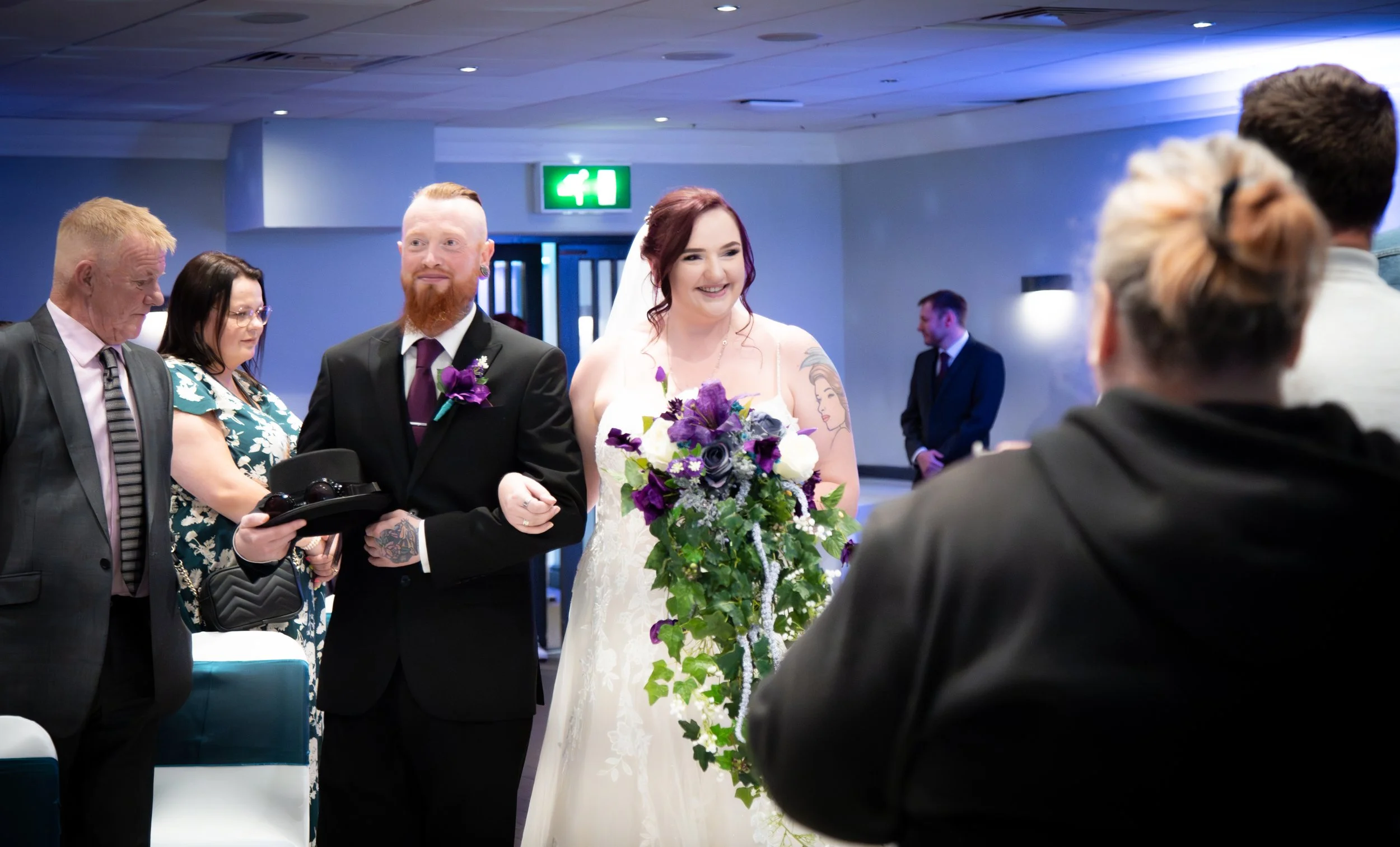 Bride and Brother of the Bride Walking down the aisle, at The village, Hyde