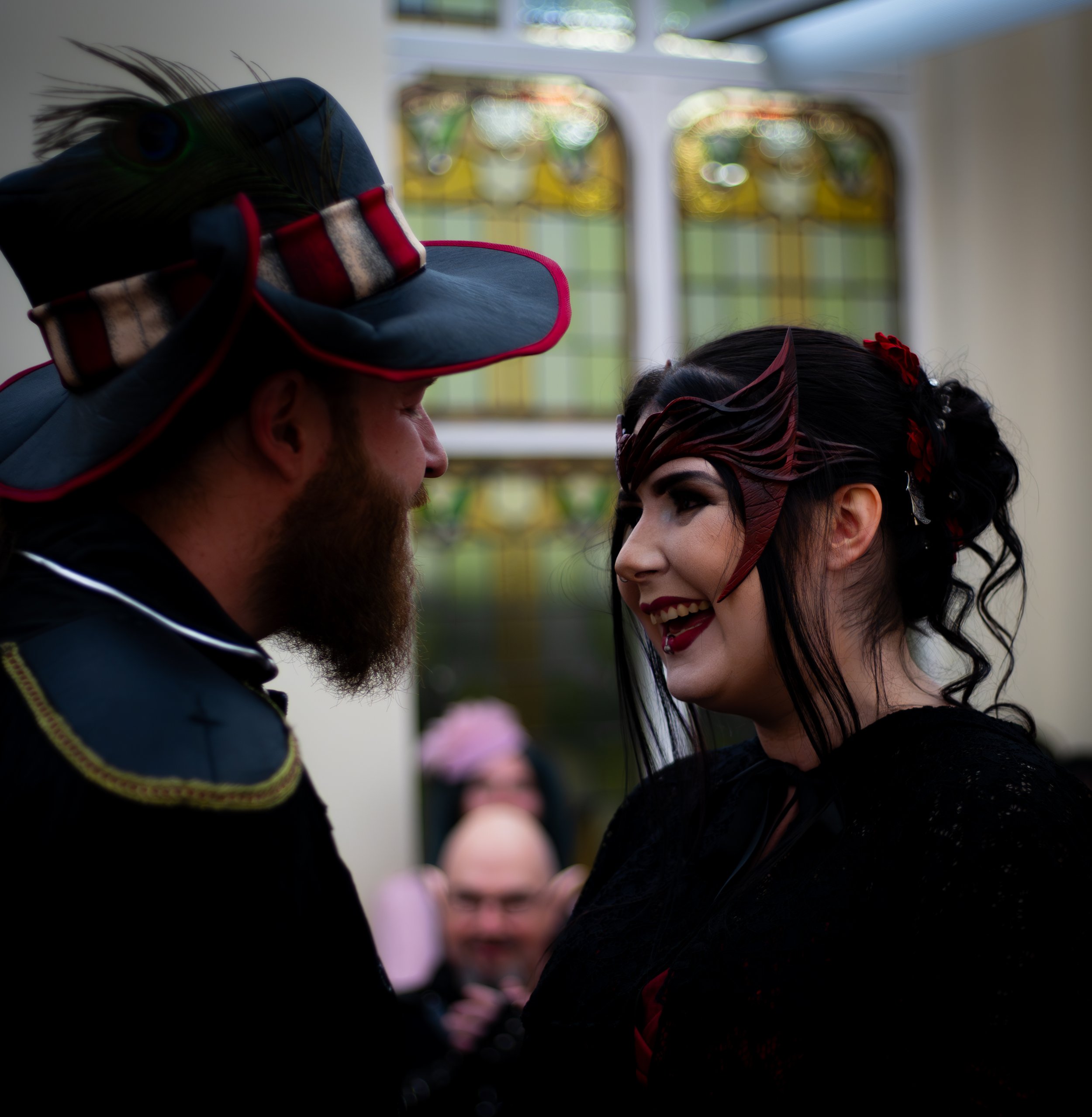 Bride and groom candid photo at Dukinfield Town Hall, located Dukinfield  