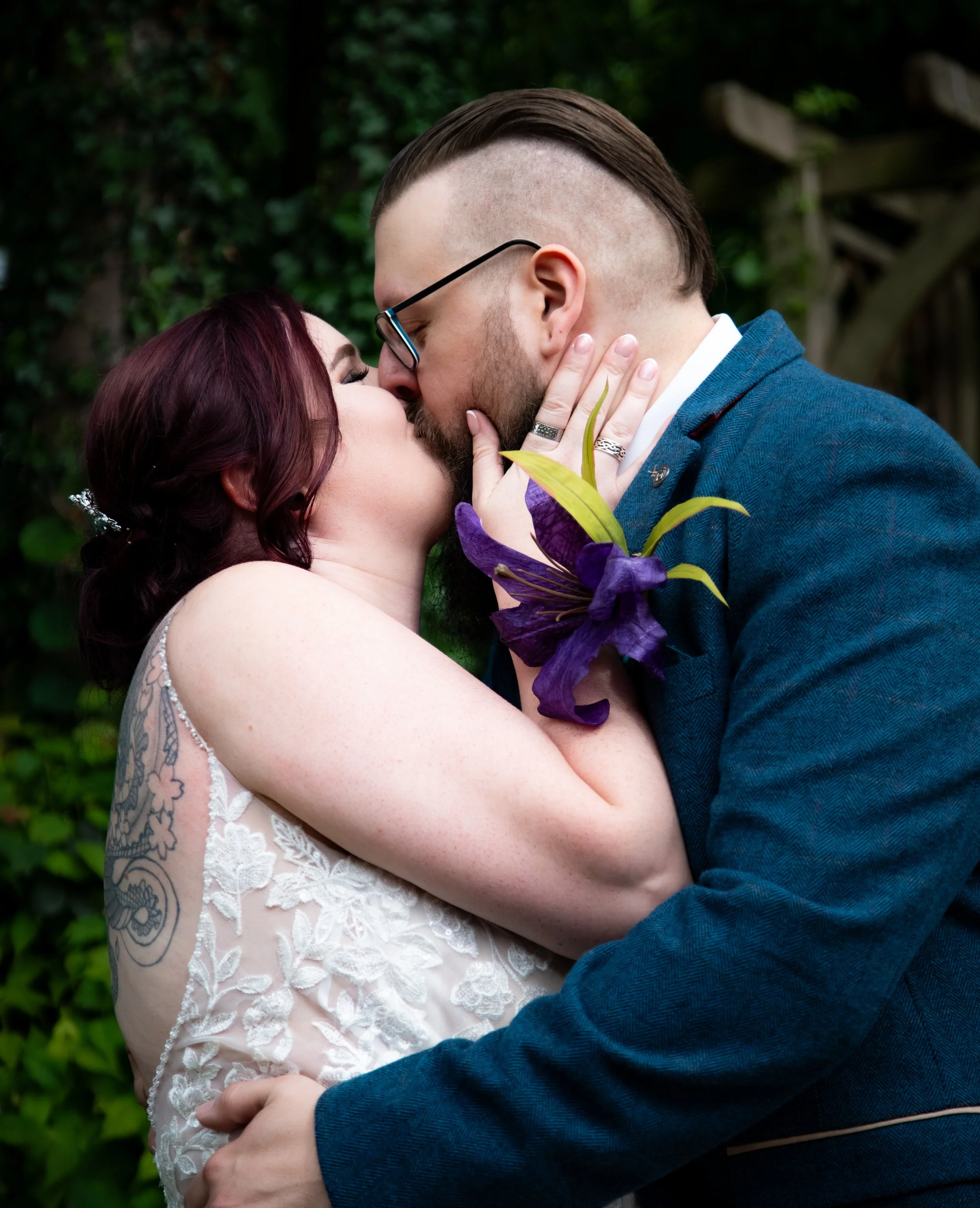 Bride and Groom Kiss, at The village, Hyde