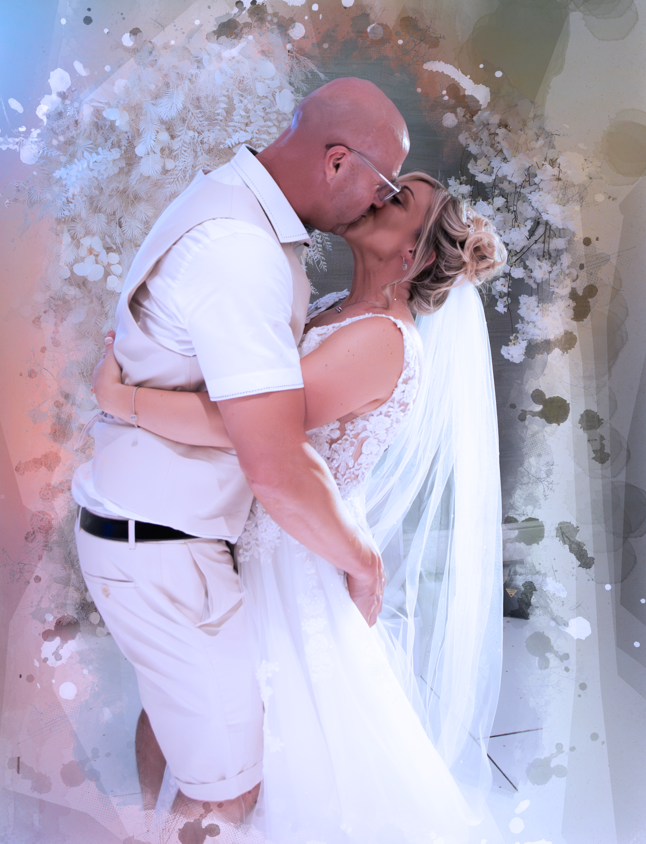 Creative Edit of Bride and groom kissing at The Alexandria, Ashton under Lyne