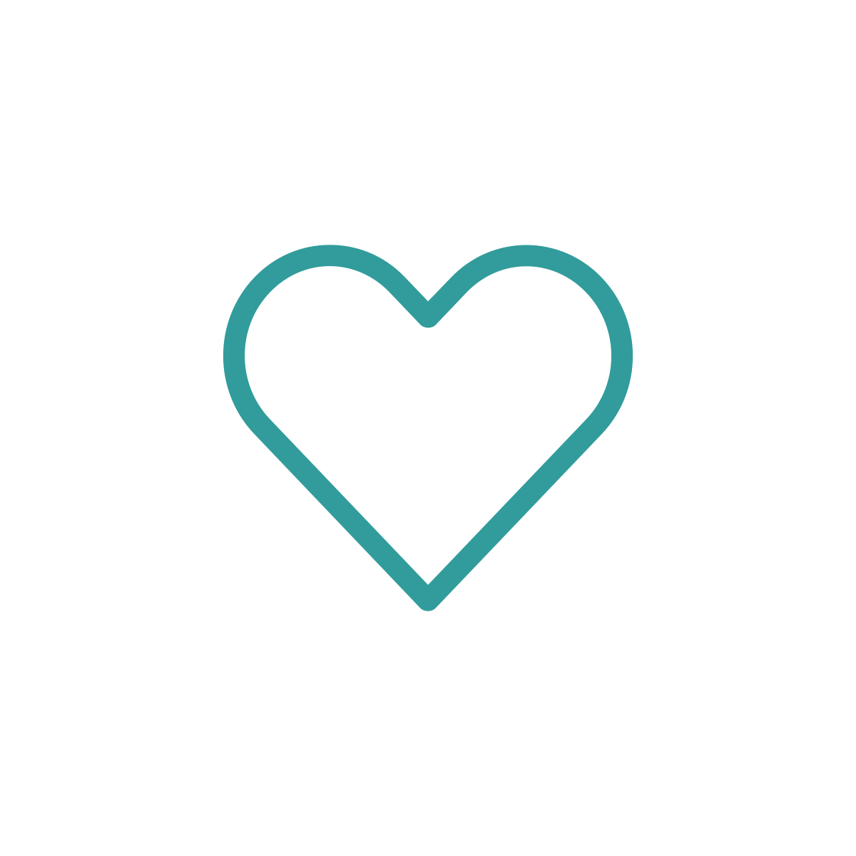 Outline of a heart with a teal border.