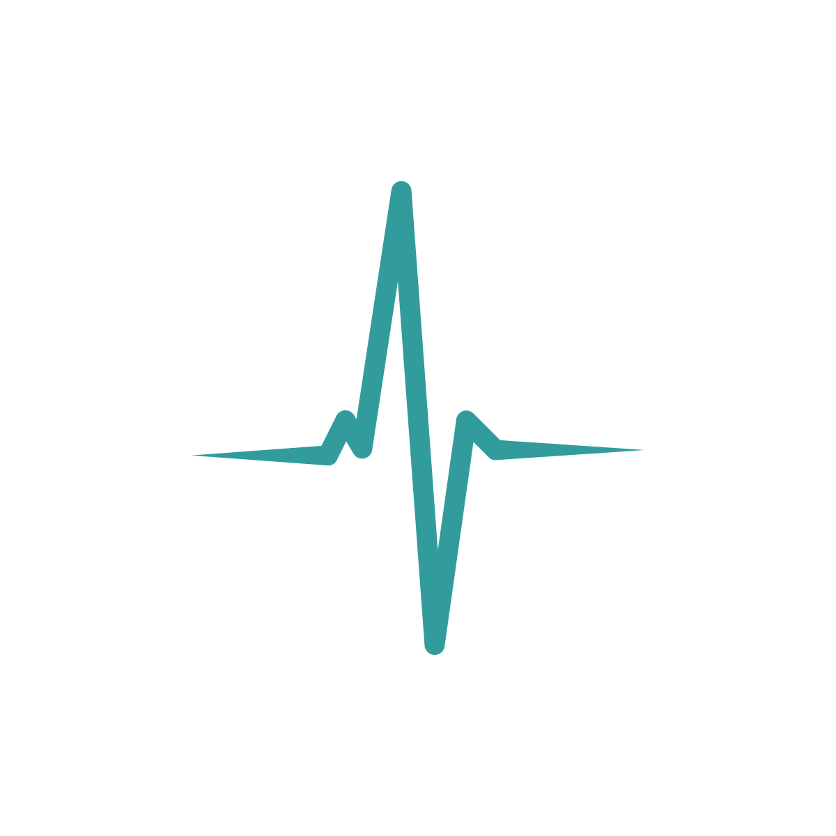 A teal-colored heartbeat or ECG line symbol on a white background.