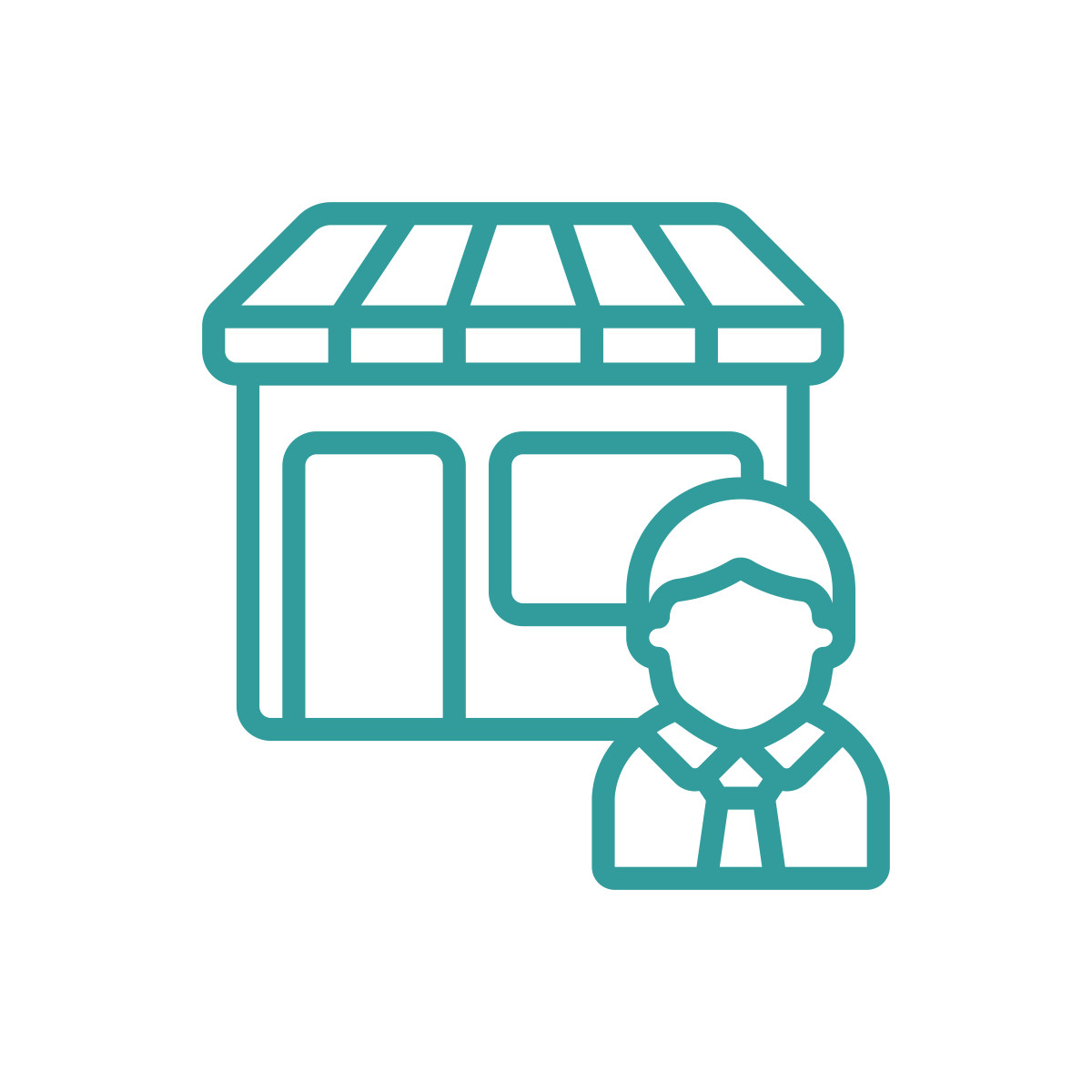 Icon of a small store with a striped awning and a person in front.