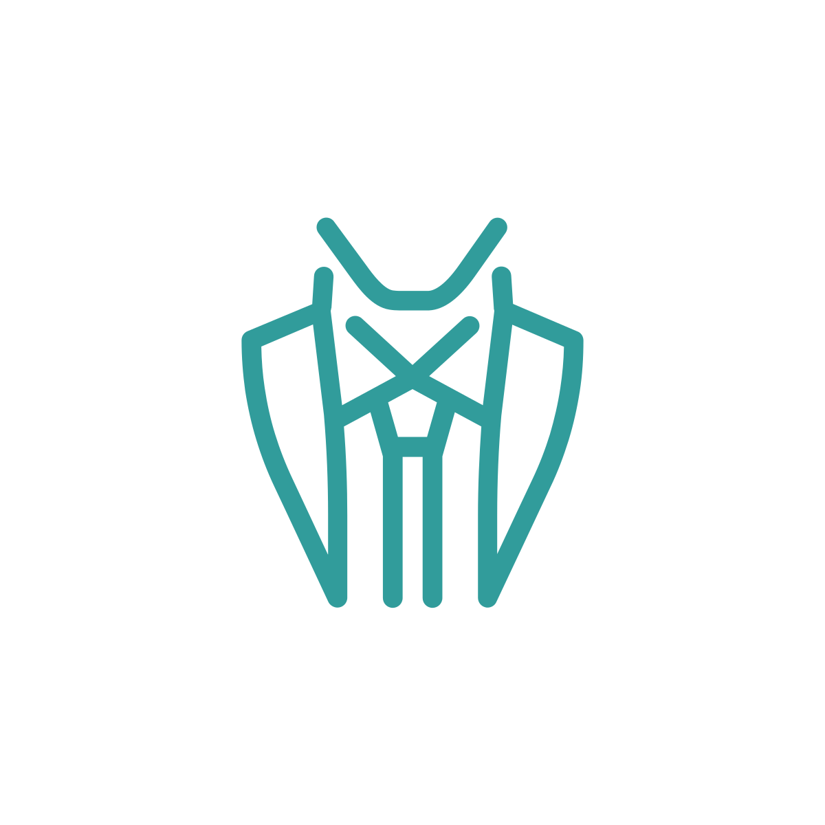 Minimalist icon of a man in a suit, depicted with simple lines.