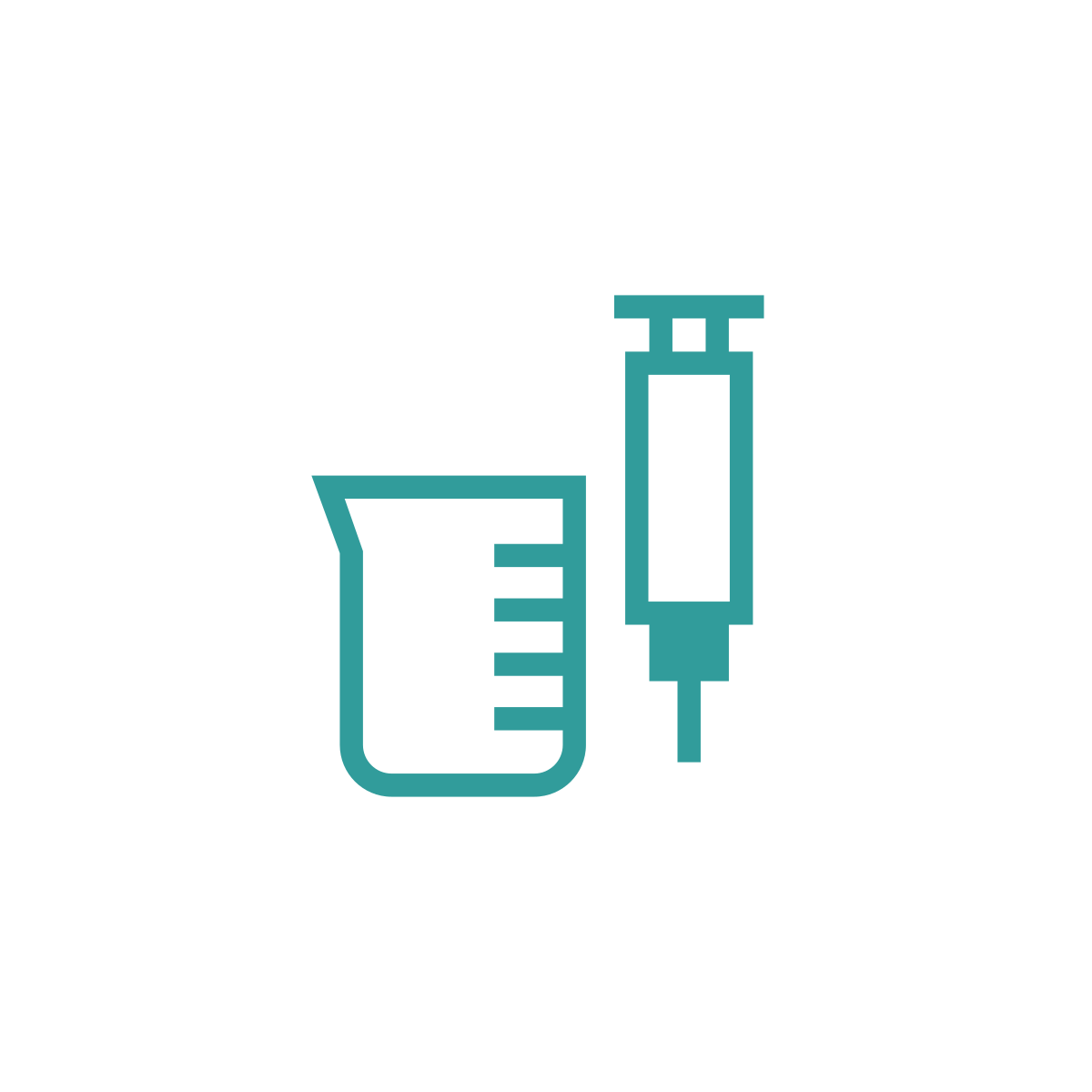 Line art icon of a beaker and a syringe.
