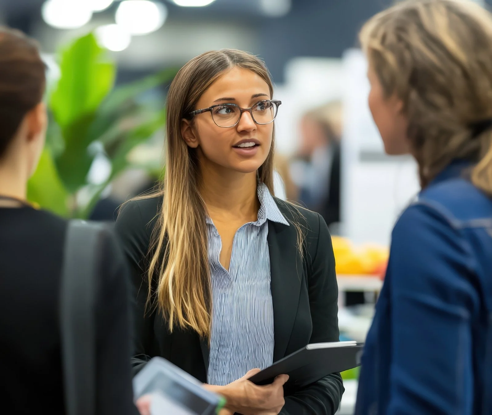 Young professionals having a discussion in a modern workspace