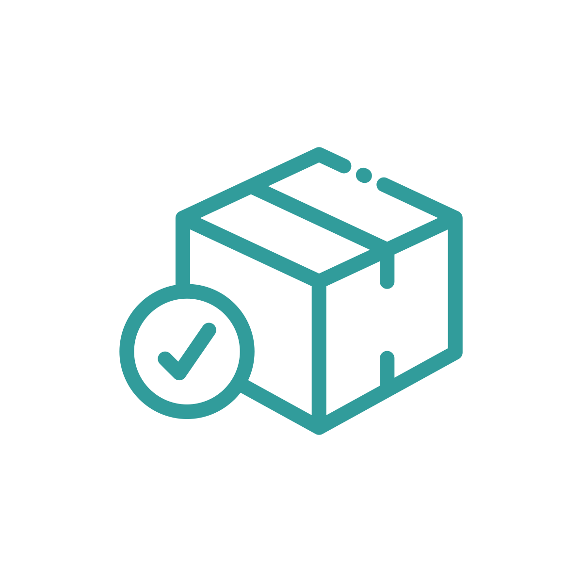 Icon of a cardboard box with a checkmark, indicating approved or successful delivery.