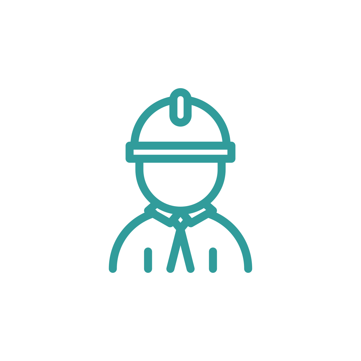 Line drawing of a construction worker wearing a hard hat and a tie.
