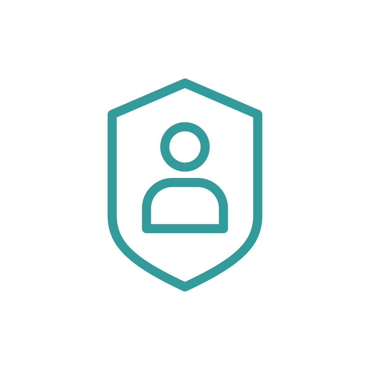 Icon of a person inside a shield outline.