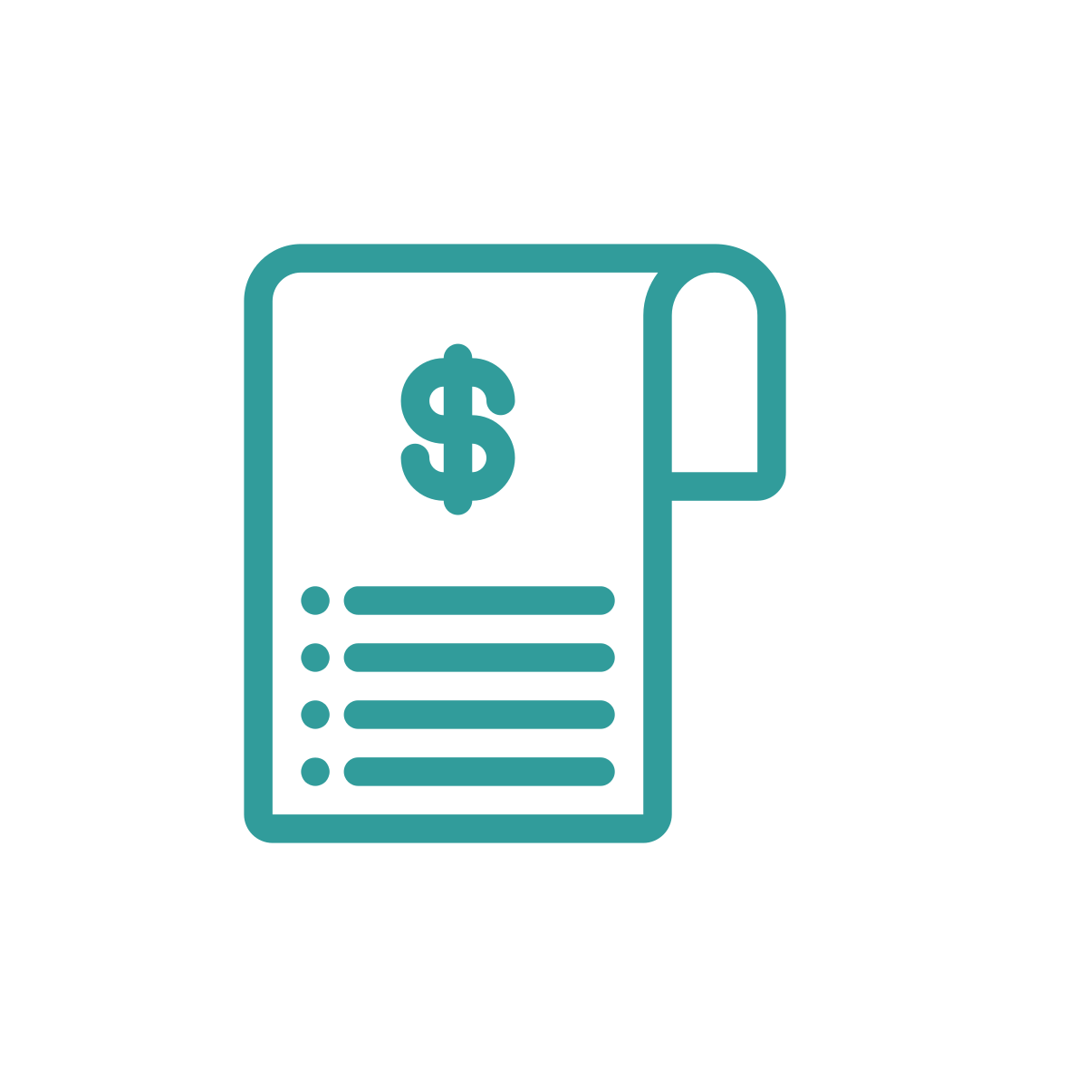 Outline icon of a cash register with a dollar sign on the receipt.