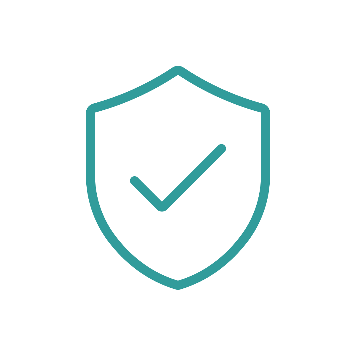 A shield icon with a check mark inside, indicating security or protection.