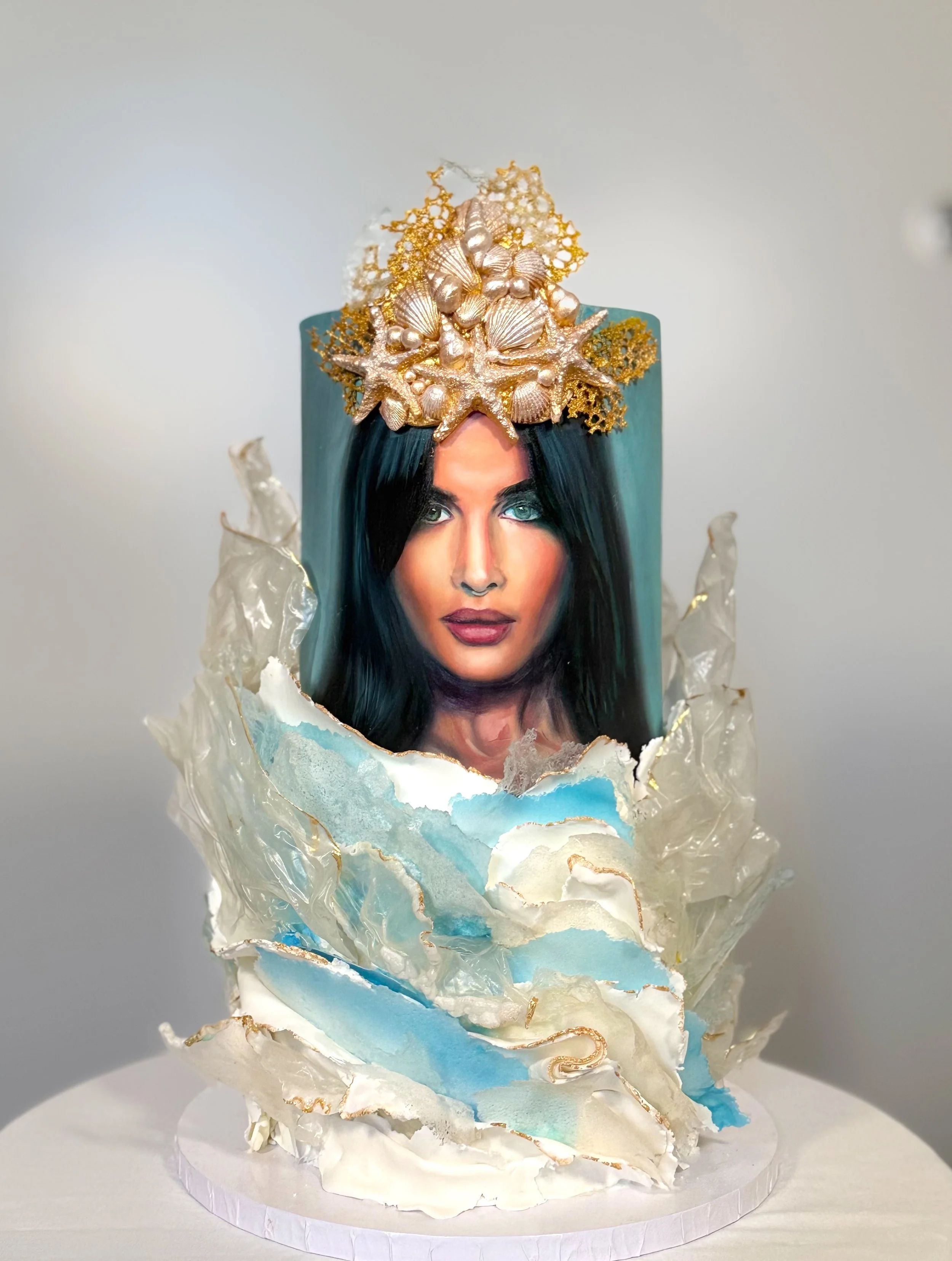 Hand painted Ocean girl cake
