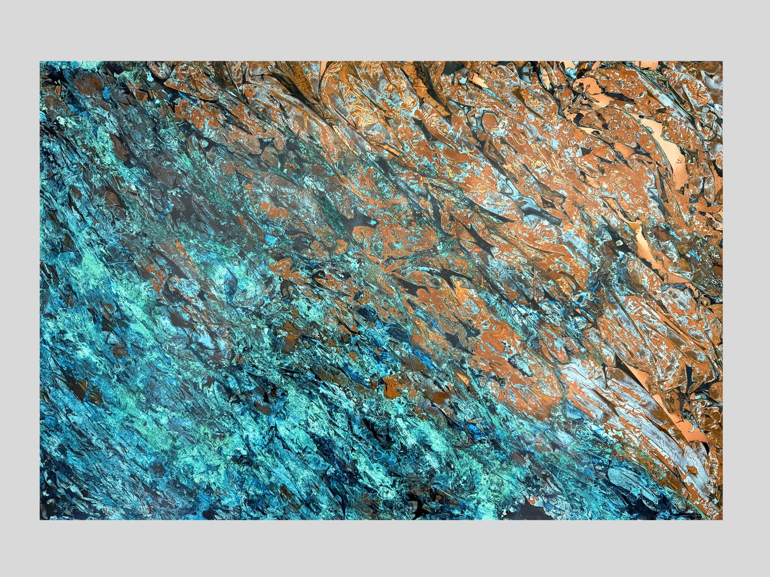 Wandbild - Kupferne Gezeiten: Ein Spiel der Farben (120cm x 80cm x 1cm)