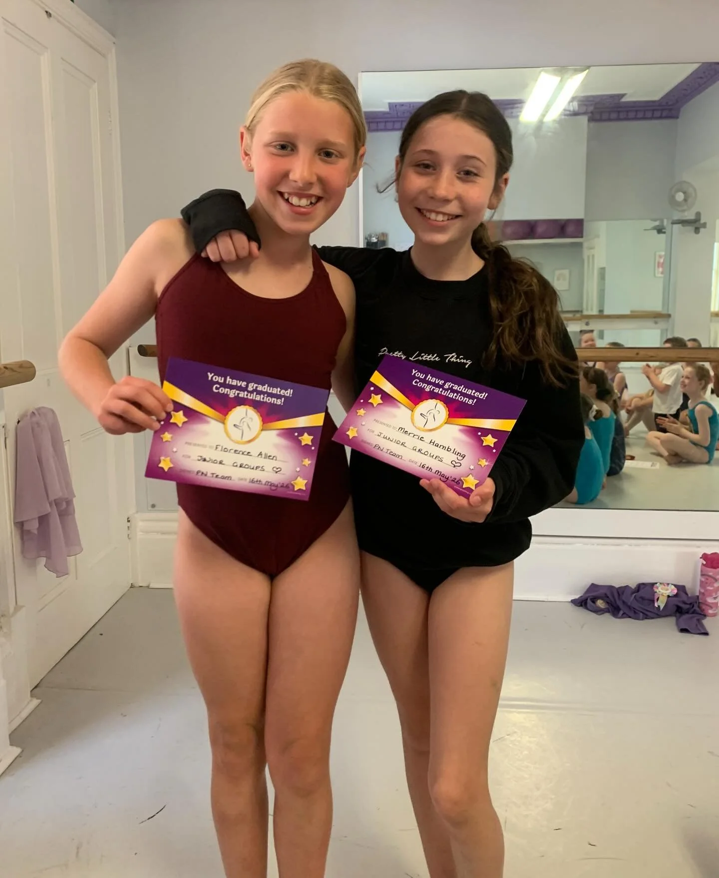 Today we bid a fond farewell to Merrie &amp; Florrie as they graduate from Junior Groups &amp; move up into out Inters Team. Thank you for all your hard work &amp; dedication girls &amp; for being such an integral part of our junior team! 💜