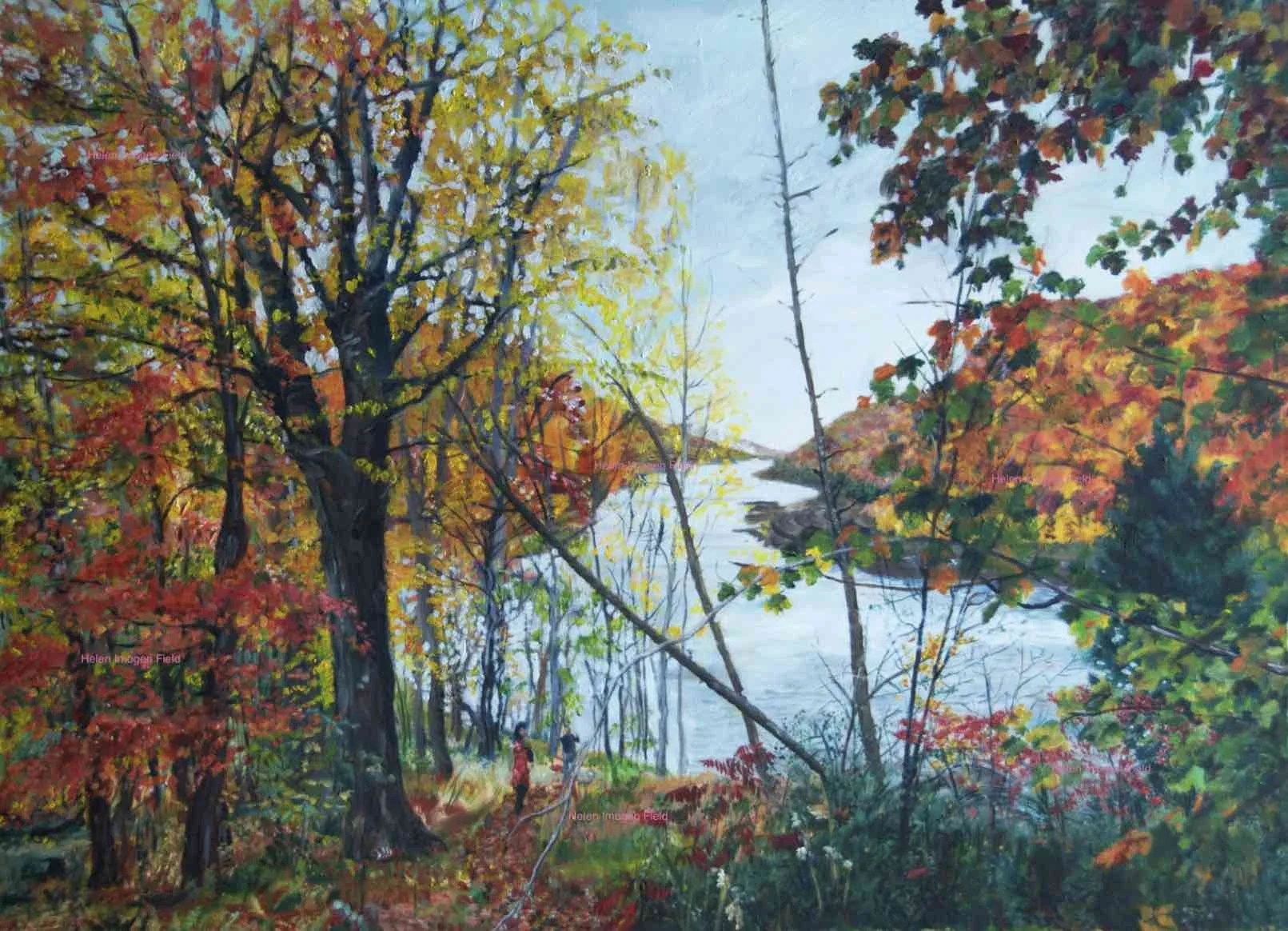 Oil painting New England Fall with Hiromi and JennyWM150kb.jpg
