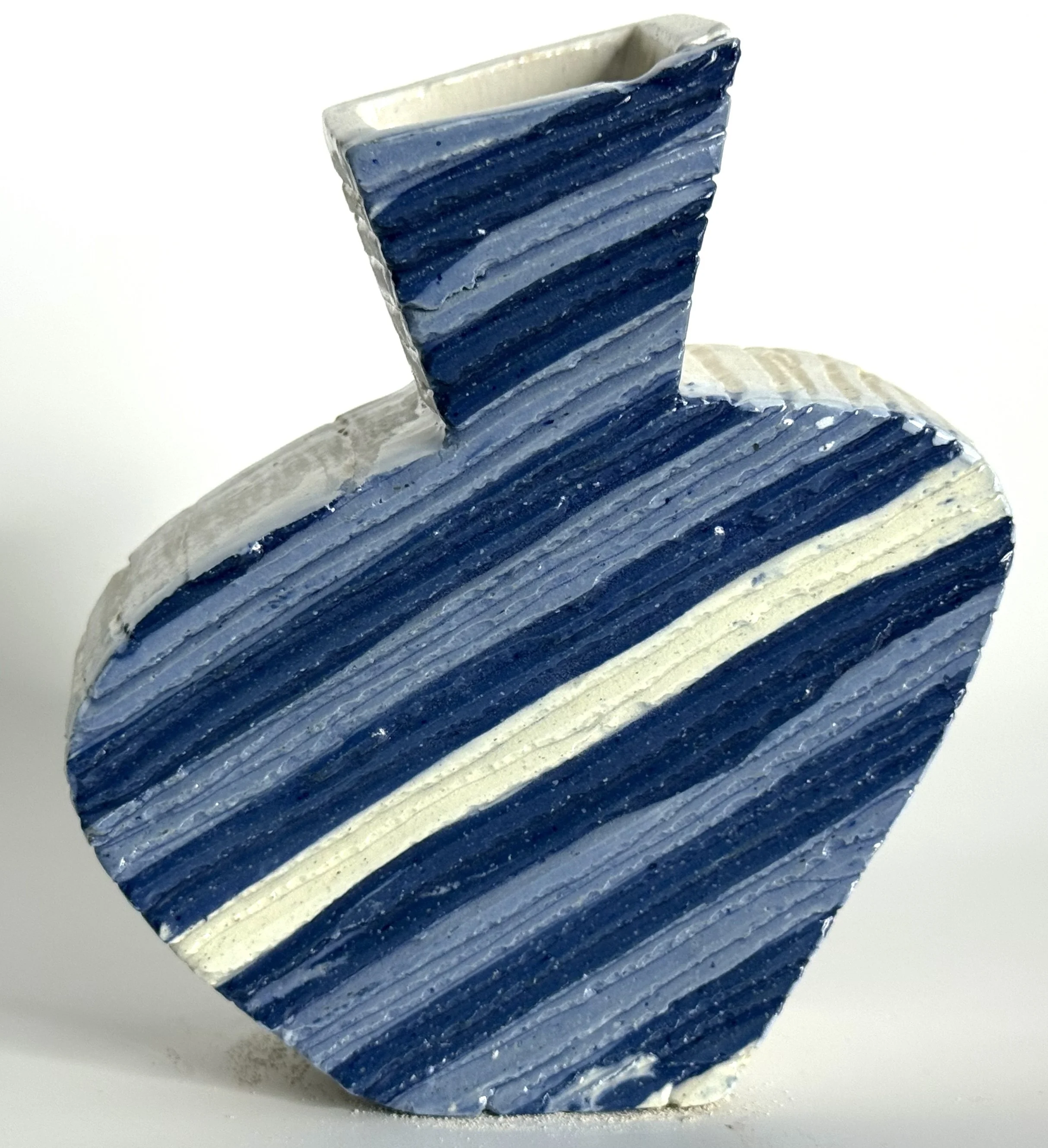 Cobalt colored clay carved slab vase