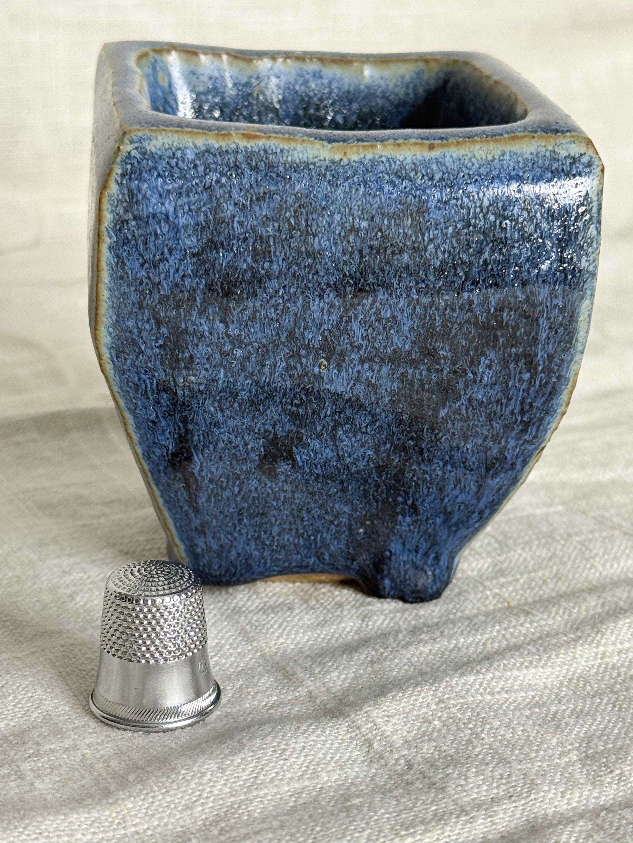 Kurinuki with matte blue glaze