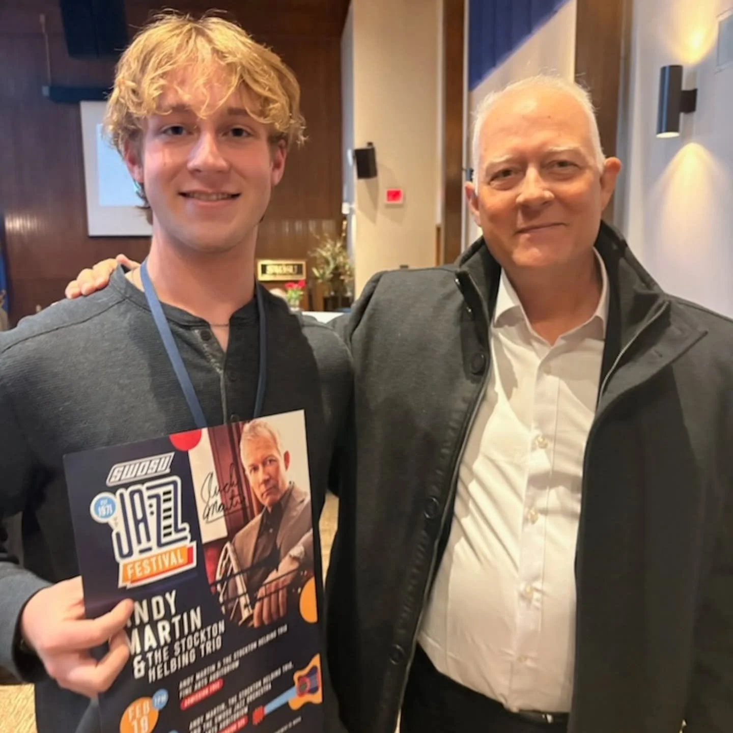 Getting ready for a great evening at the 56th SWOSU Jazz festival. Liam got to meet Andy Martin. The bands are fantastic.