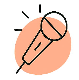 A fountain pen with a round tip, set against a peach-colored circular background.