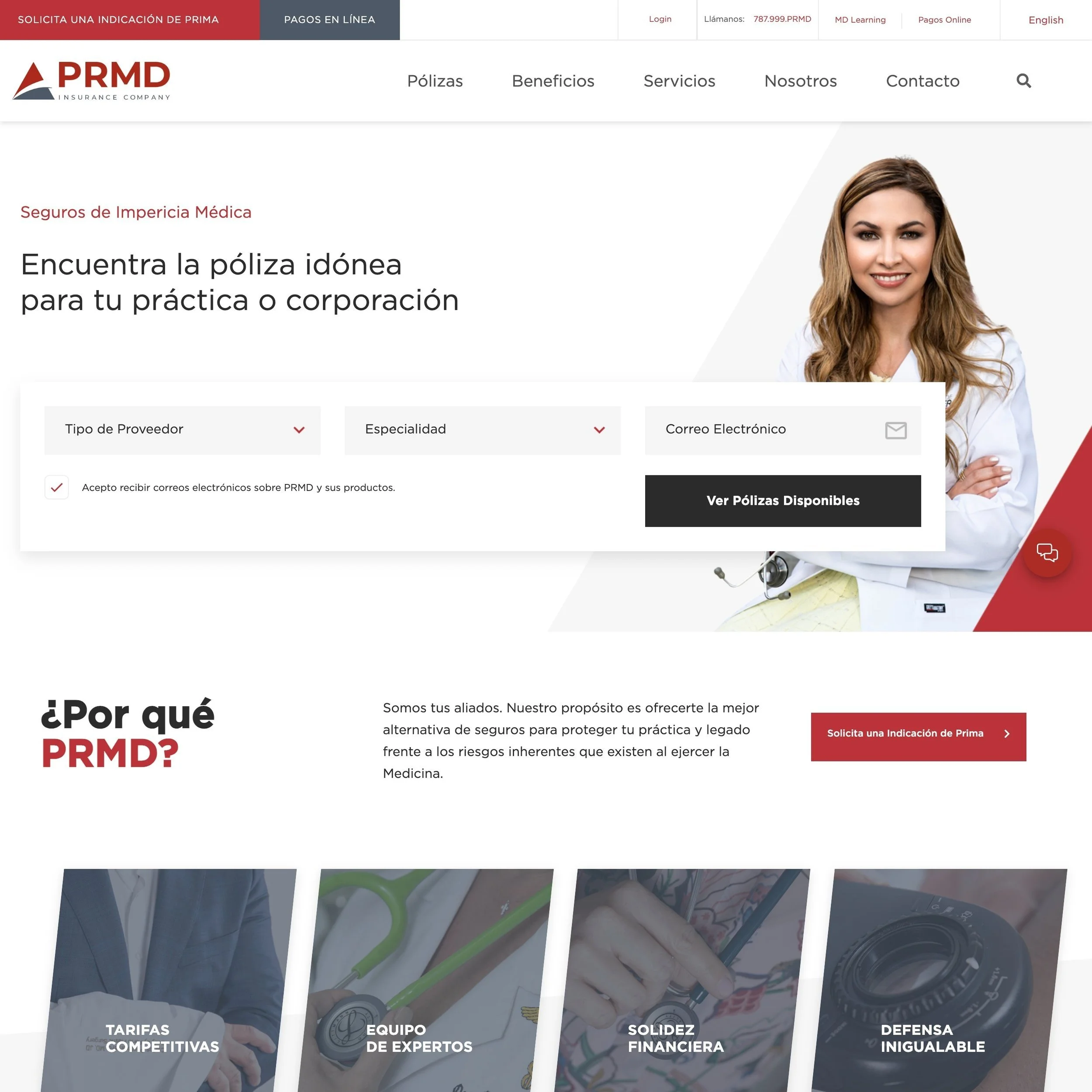 Alterno Agency - Websites corporativos para Puerto Rico Medical Defense Insurance Company (PRMD Inc)