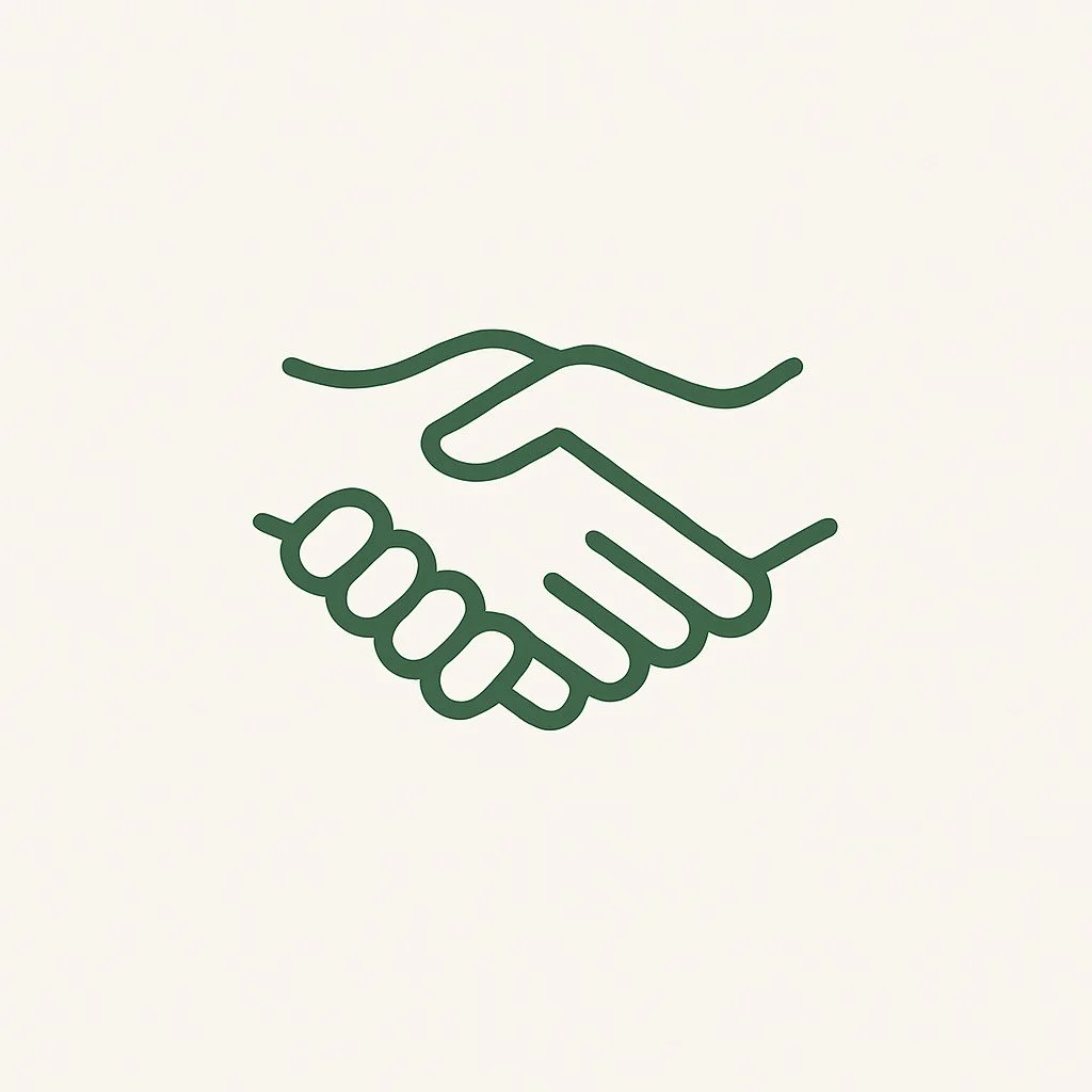 Illustration of a handshake with minimalistic line art.